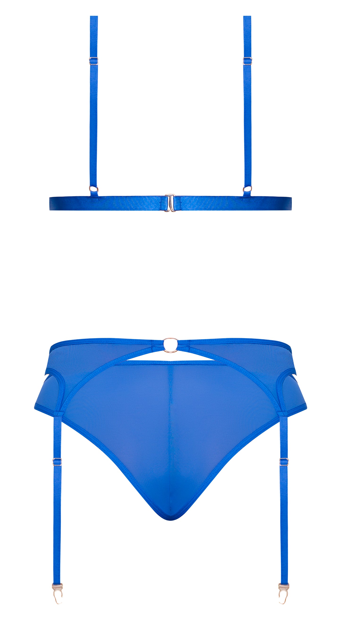 SASSY BRA GARTER & ROUCHED PANTY COBALT 2XL