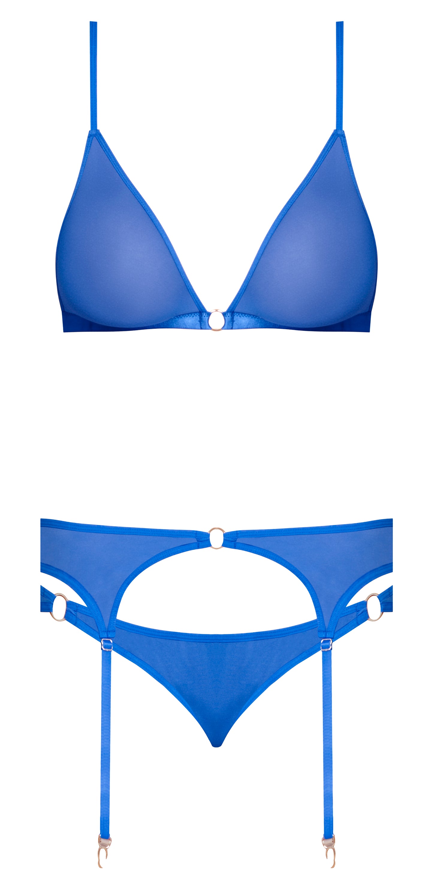 SASSY BRA GARTER & ROUCHED PANTY COBALT 2XL