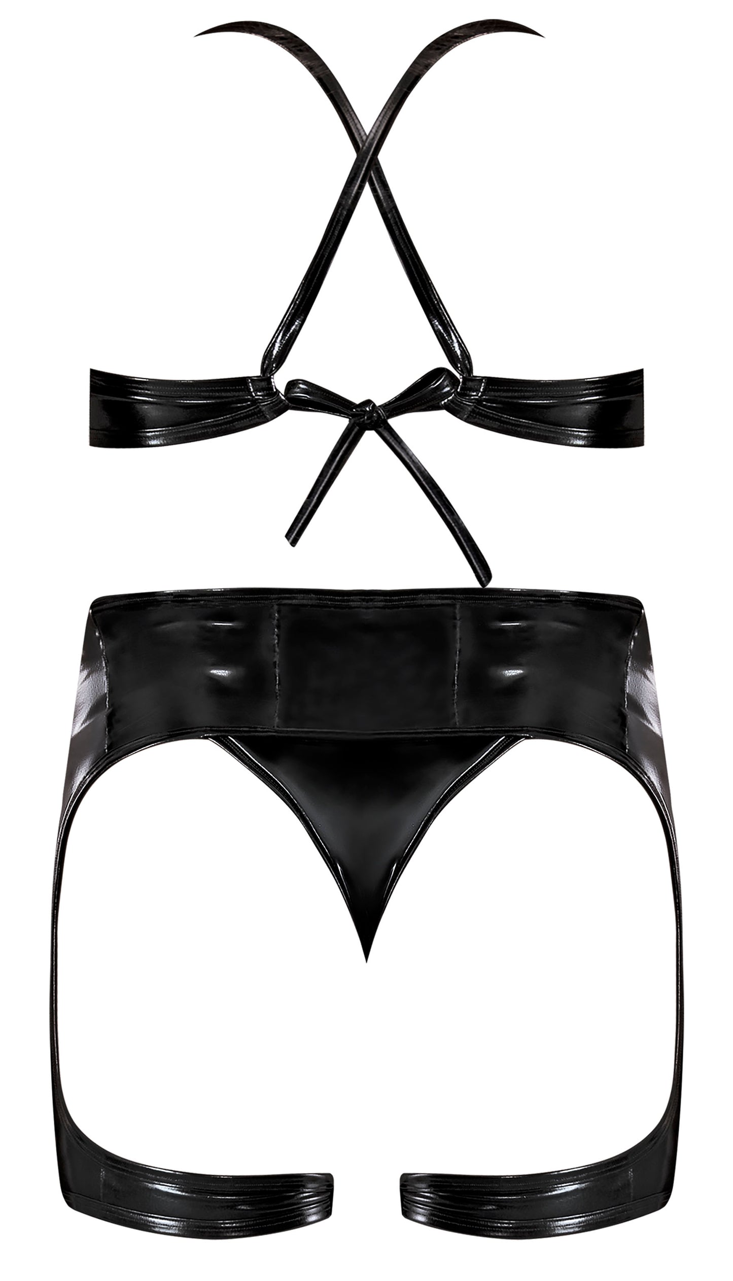 LIQUID ONYX HALTER BRA WAIST CINCHER & PANTY SET BLACK L/XL