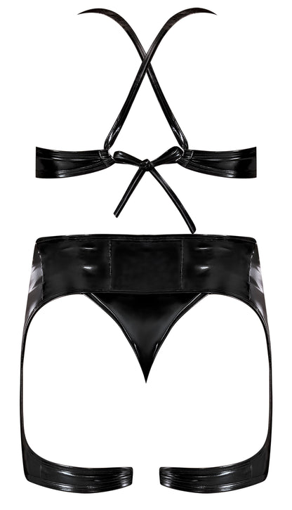 LIQUID ONYX HALTER BRA WAIST CINCHER & PANTY SET BLACK L/XL