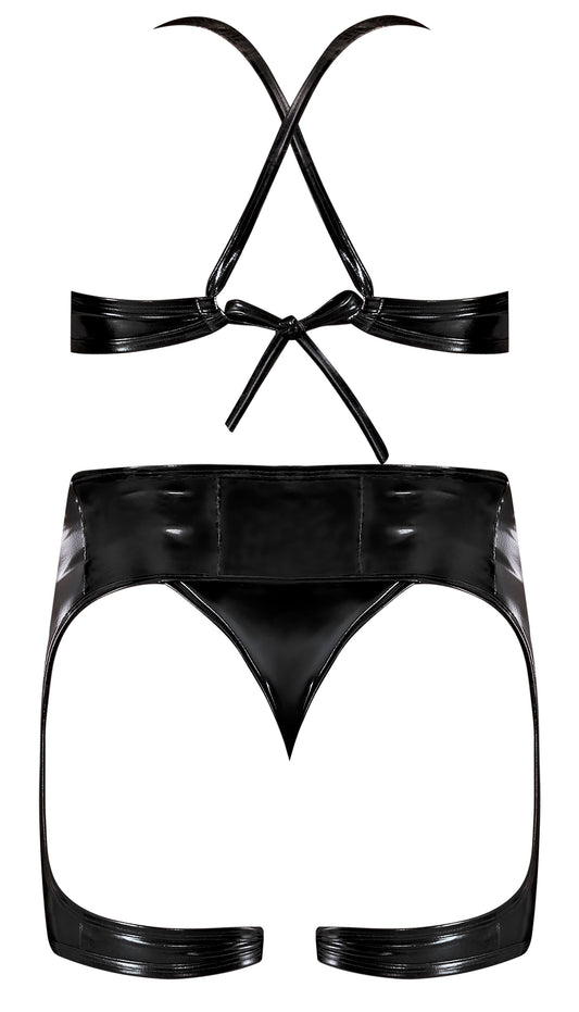 LIQUID ONYX HALTER BRA WAIST CINCHER & PANTY SET BLACK L/XL