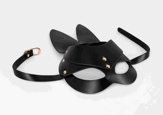PU LEATHER BUNNY MASK BLACK OS