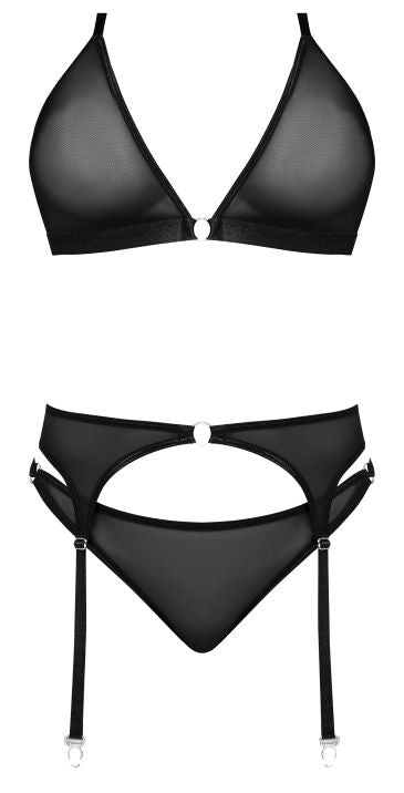 SASSY BRA GARTER & ROUCHED PANTY BLACK 2XL