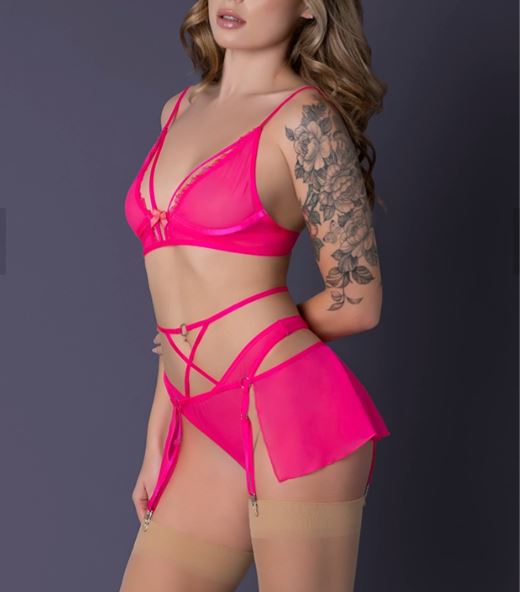 PINK KINK BRALETTE PANTY SKIRT PINK GLOW L/XL