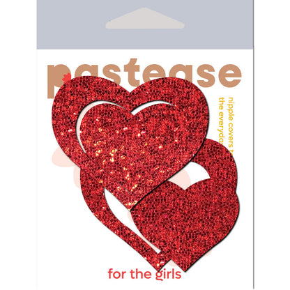 PASTEASE GLITTER PEEK A BOOB HEARTS RED