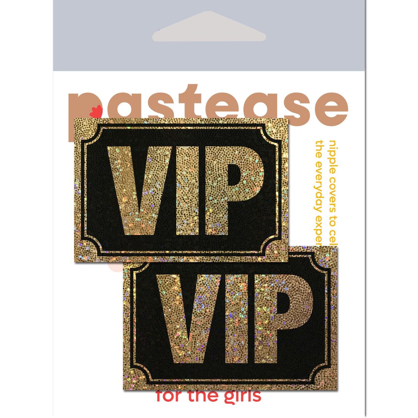 PASTEASE VIP GOLD GLITTER ON LIQUID BLACK NIPPLE PASTIES