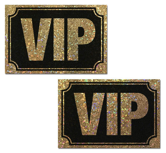 PASTEASE VIP GOLD GLITTER ON LIQUID BLACK NIPPLE PASTIES