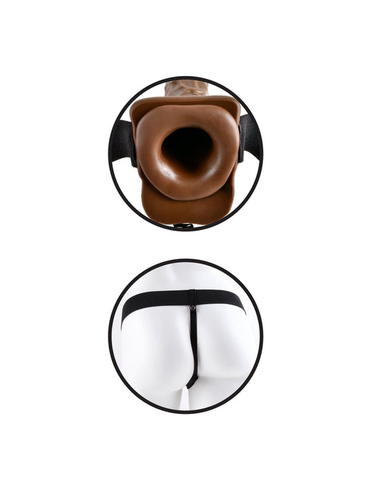 FETISH FANTASY 7 HOLLOW STRAP ON W/BALLS BROWN "