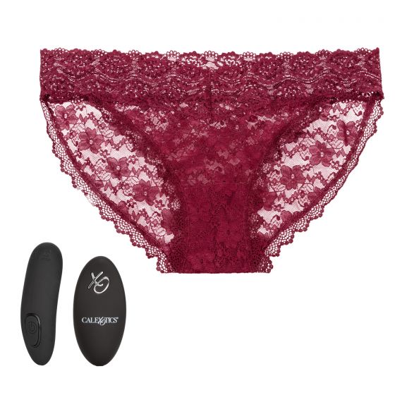 REMOTE CONTROL LACE PANTY SET S/M BURGUNDY