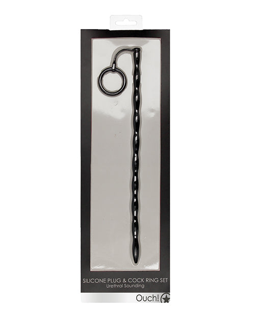 SILICONE PLUG & COCK RING SET URETHRAL SOUNDING BLACK