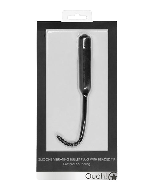 SILICONE VIBRATING BULLET PLUG W/ BEADED TIP URETHRAL SOUNDING BLACK