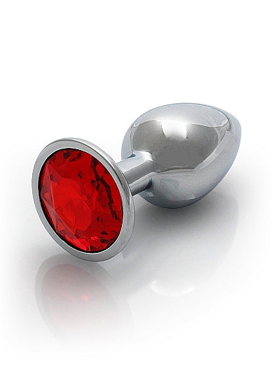 ROUND GEM BUTT PLUG SMALL SILVER RUBY RED