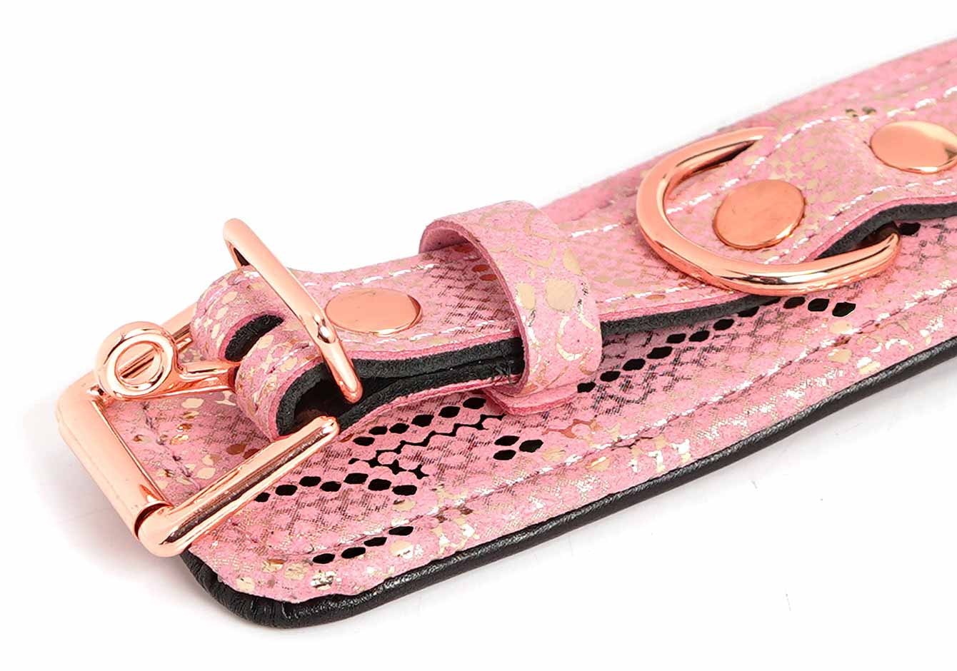 MICROFIBER SNAKE PRINT WRIST RESTRAINTS PINK W LEATHER LINING