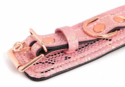 MICROFIBER SNAKE PRINT WRIST RESTRAINTS PINK W LEATHER LINING