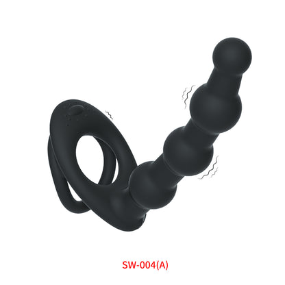 ペニスリング付ビーズアナルバイブ膣とアナルが同時に楽しむ