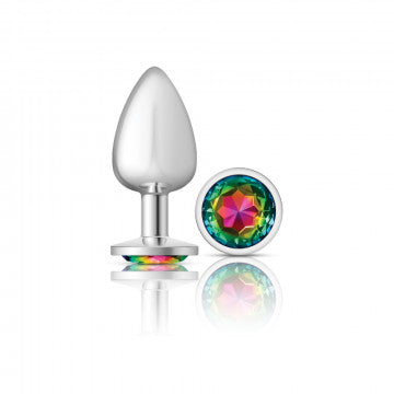 CHEEKY CHARMS ROUND RAINBOW LARGE SILVER PLUG