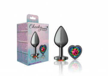 CHEEKY CHARMS HEART RAINBOW MEDIUM GUNMETAL BUTT PLUG