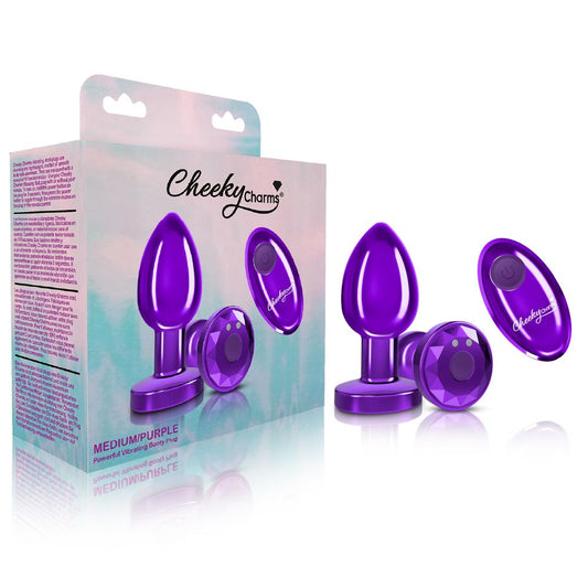 CHEEKY CHARMS VIBRATING METAL PLUG PURPLE MEDIUM W/ REMOTE