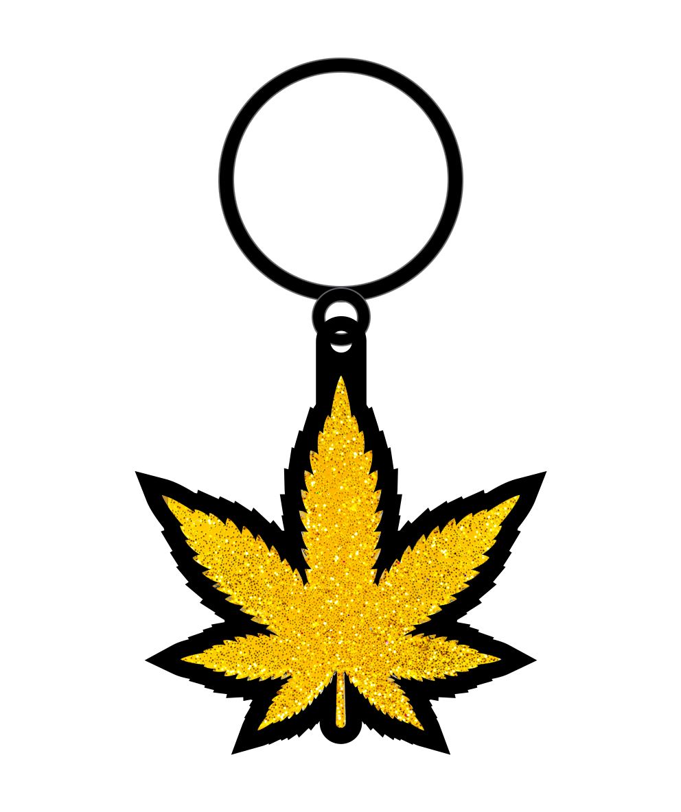 GOLD GLITTER LEAF KEYCHAIN (NET)