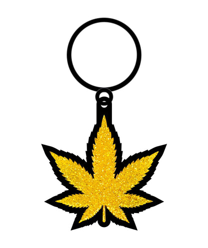 GOLD GLITTER LEAF KEYCHAIN (NET)