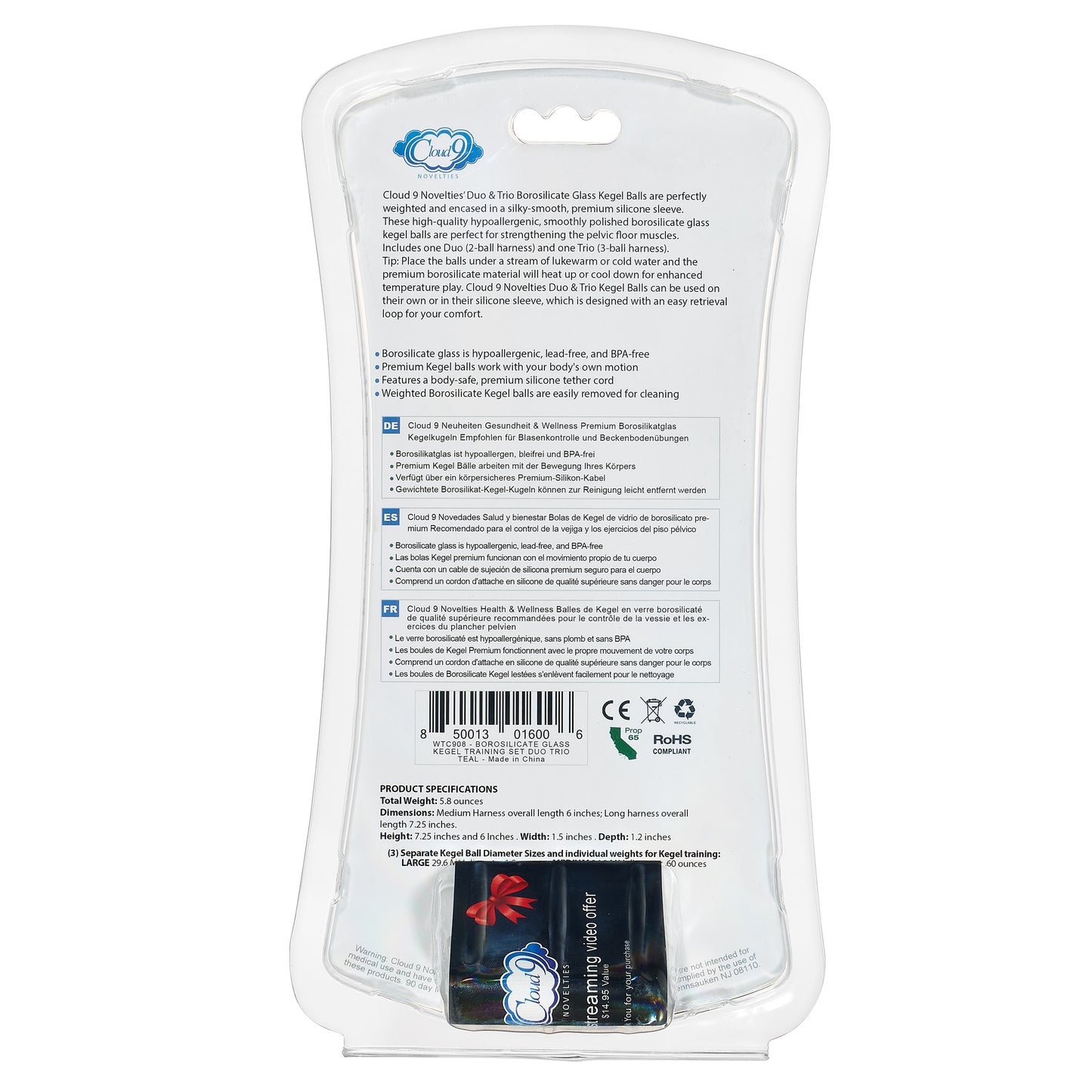 CLOUD 9 HEALTH & WELLNESS BOROSILICATE KEGEL TRAINING SET - TEAL