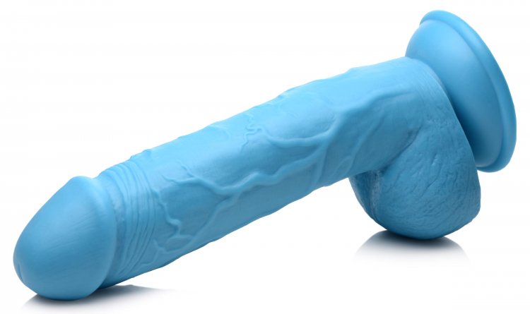 POP 8.25IN DILDO W/ BALLS BLUE