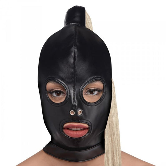 STRICT BLONDE PONYTAIL BONDAGE HOOD