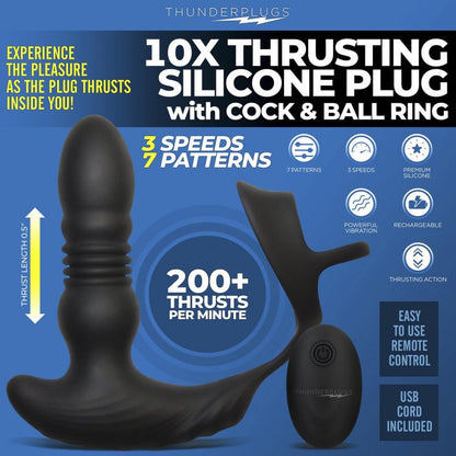 THUNDERPLUGS 10X THRUSTING PLUG W/ COCK & BALL RING