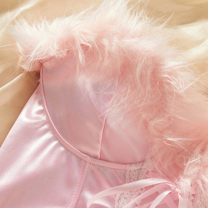 Lingerie Bodystocking Sexy Pink Bunny Girl Uniform Furry Bunny Ears and Tail Jumpsuit