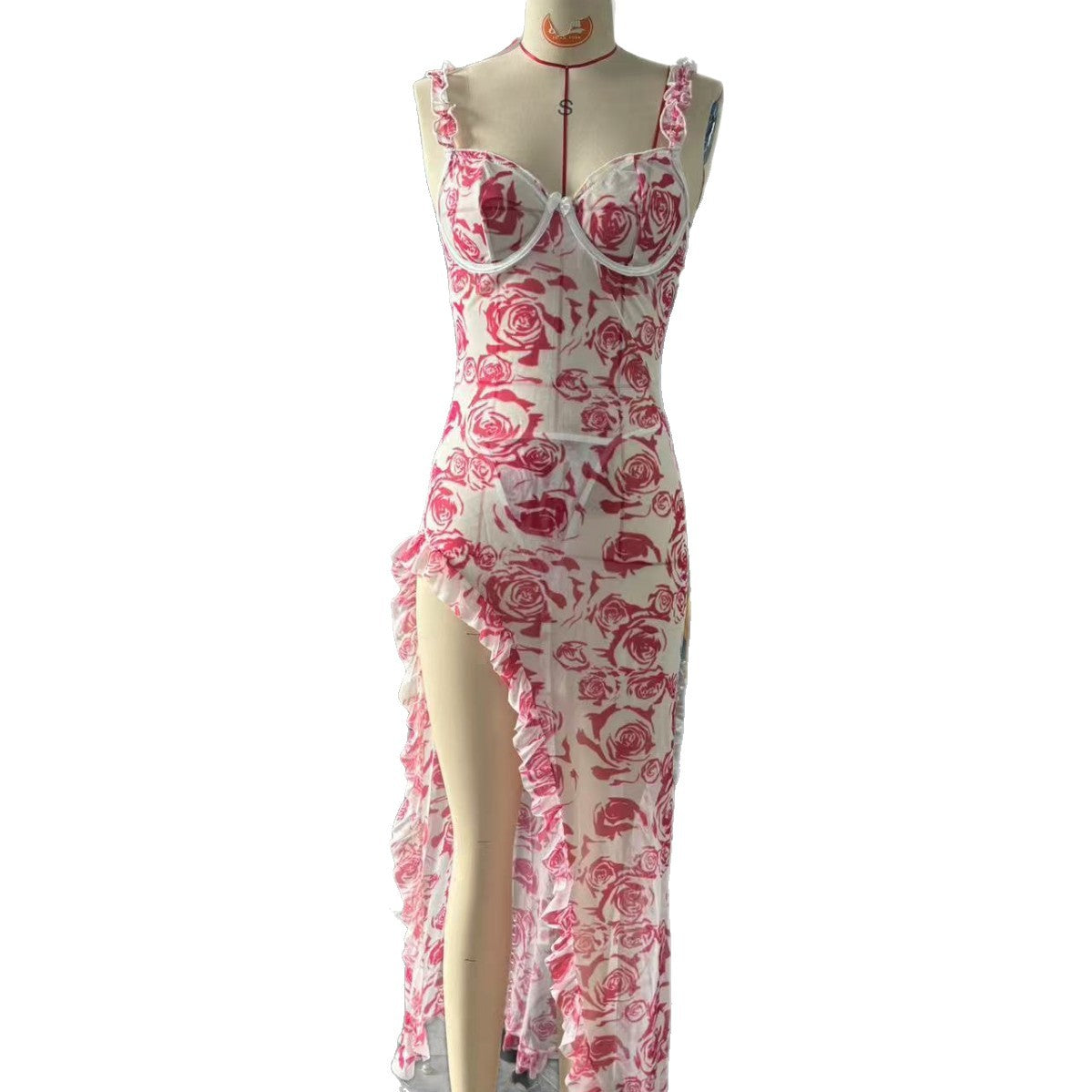 Amazon High-Slit Teddy Set Hot-selling Women's Camisole Floral Split Dress Sexy Lingerie