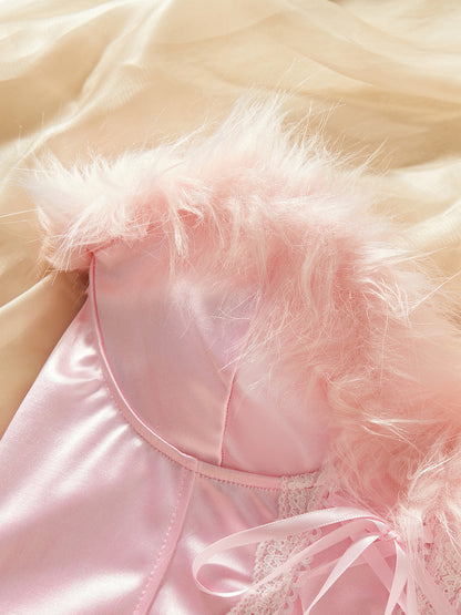 Lingerie Bodystocking Sexy Pink Bunny Girl Uniform Furry Bunny Ears and Tail Jumpsuit