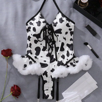 European and American Hot-Selling Festival COS Three-piece Set of Sexy Temptation Lingerie Style Cow Costume Sexy Outfit