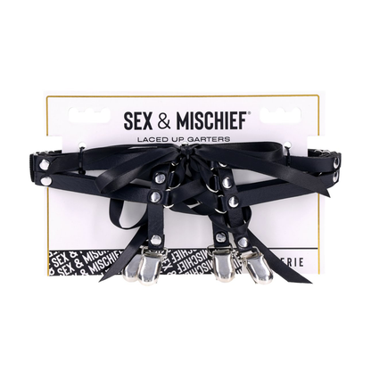Laced Up Garters - Black