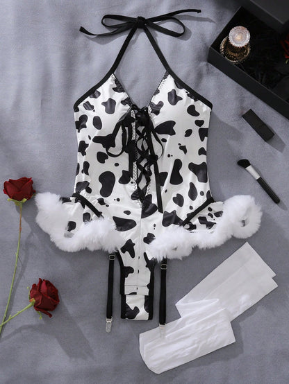 European and American Hot-Selling Festival COS Three-piece Set of Sexy Temptation Lingerie Style Cow Costume Sexy Outfit
