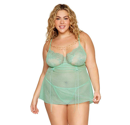EYELASH LACE BABYDOLL SET SEAFOAM OSQ