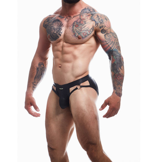 C4M Dungeon Black Leatherette Jockstrap - Large