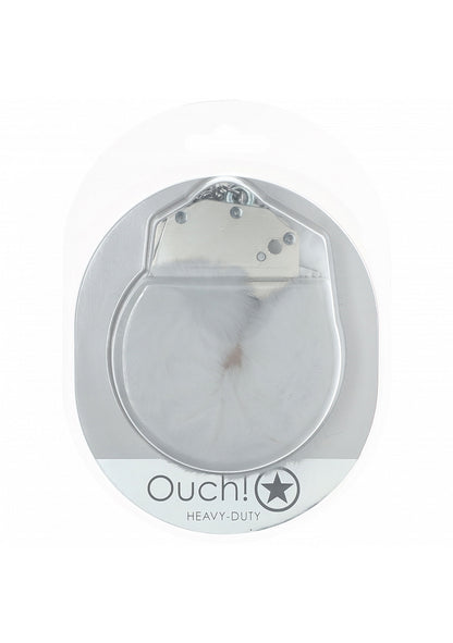 OUCH! HEAVY DUTY FLUFFY HANDCUFFS WHITE