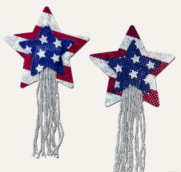PASTEASE TASSEL A/PATRIOTIC SPARKLING STARS $ STRIPES USA