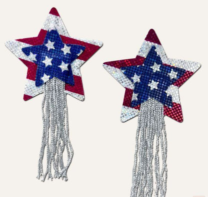 PASTEASE TASSEL A/PATRIOTIC SPARKLING STARS $ STRIPES USA