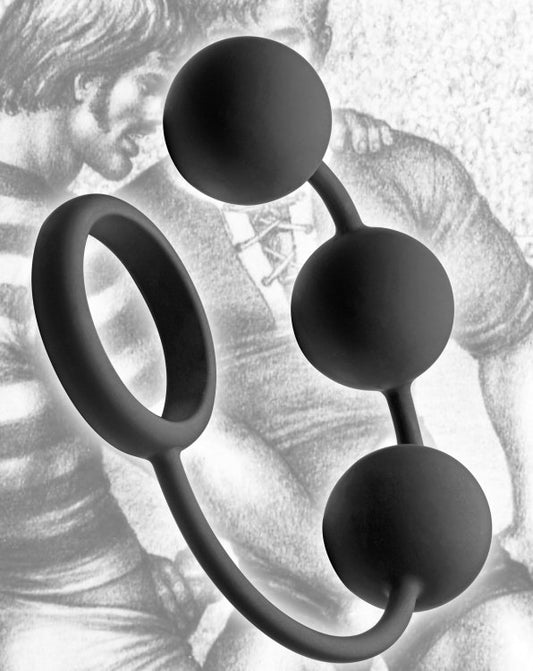 TOM OF FINLAND SILICONE COCK RING W/3 WEIGHTED BALLS