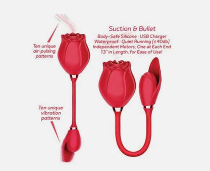 WILD ROSE & BULLET RECHARGEABLE SILICONE SUCTION VIBRATOR